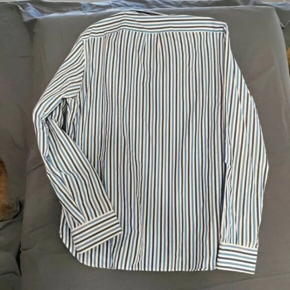 J. Crew Classic Men L Blue/White Stripe Long Sleeve Career Work Travel Y2K Shirt